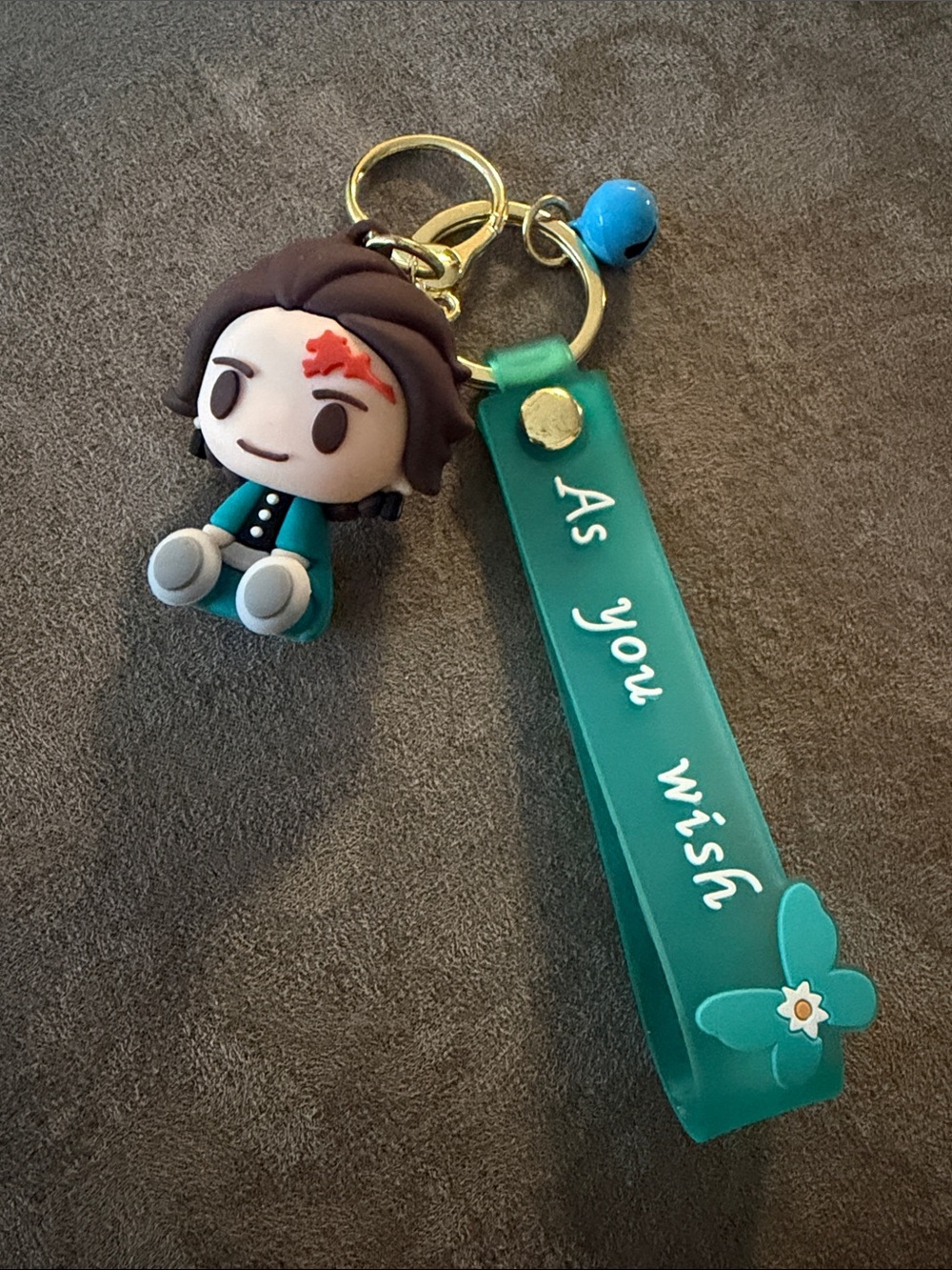 Teal 'As You Wish' Butterfly Keychain Charm with Cute Character B16